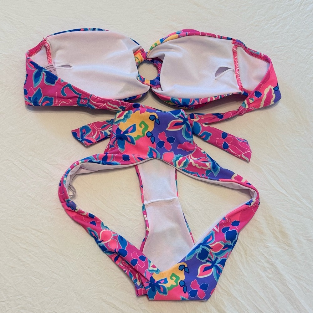 Floral/Tropical Pink and Blue Bikini Set - Picture 2 of 2